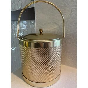 Vintage 1960's Midcentury Italian Gold Diamond Weave Metal Ice Bucket